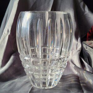 Vintage Ceska  Crystal Rose Bowl Vase Signed 6.25" Tall